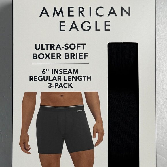 American Eagle 6” Ultra Soft Boxer Briefs Men Medium Underwear 3 Pack Black New - Picture 1 of 7